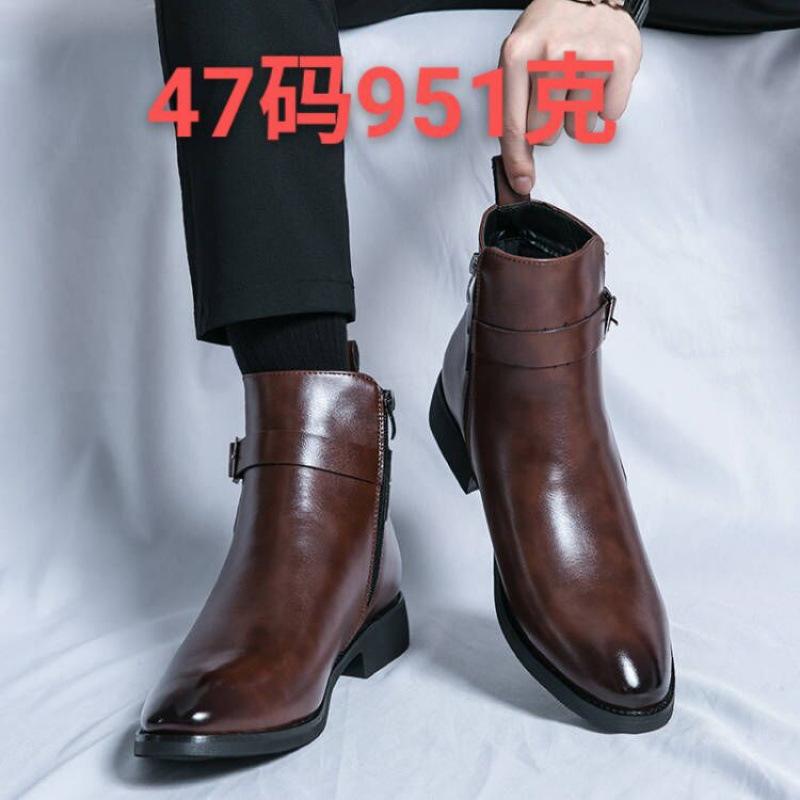 Cheap plus size Chelsea boots British style high-top leather shoes side zipper mid-top Martin boots for gentlemen