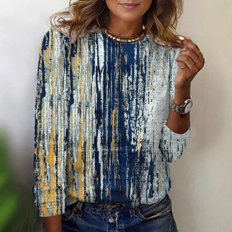 Trendy Women's Round Neck T-shirt 3D Digital Printed Long Sleeved T-shirt