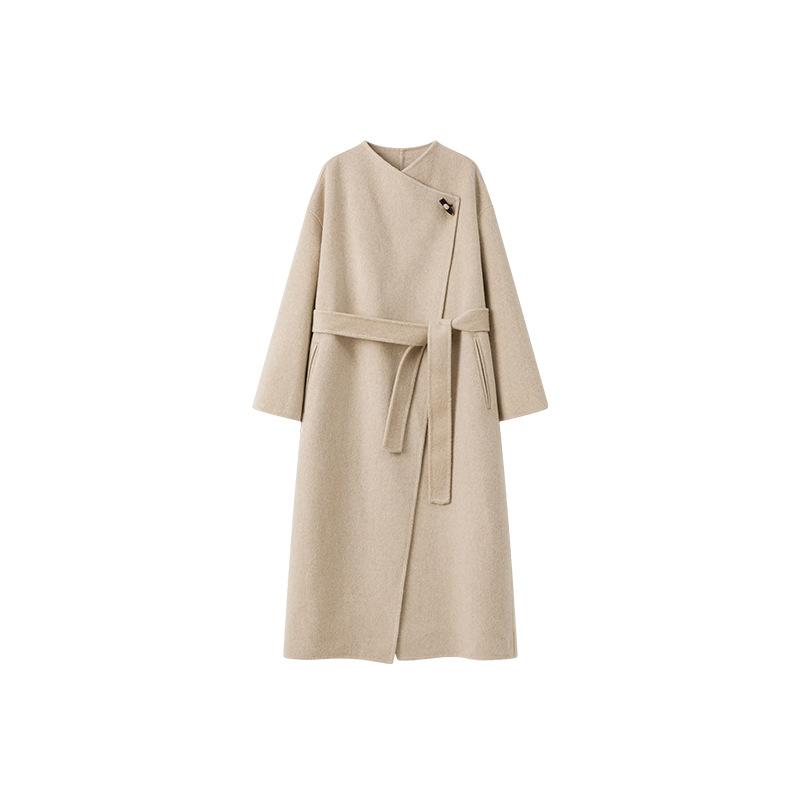 

Зимнее длинное шерстяное пальто на одной пуговице для женщин, шерстяное пальто на пуговицах-рожках, двустороннее кашемировое пальто S