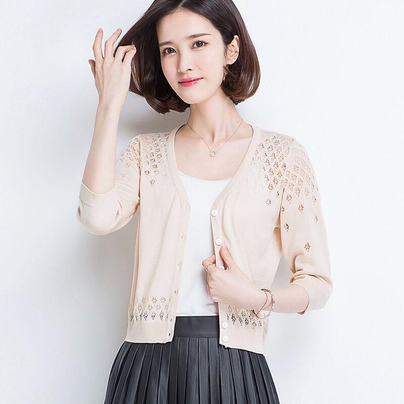 Cardigan estivo da donna con protezione solare, sezione sottile, tinta unita, giacca corta a scheletro