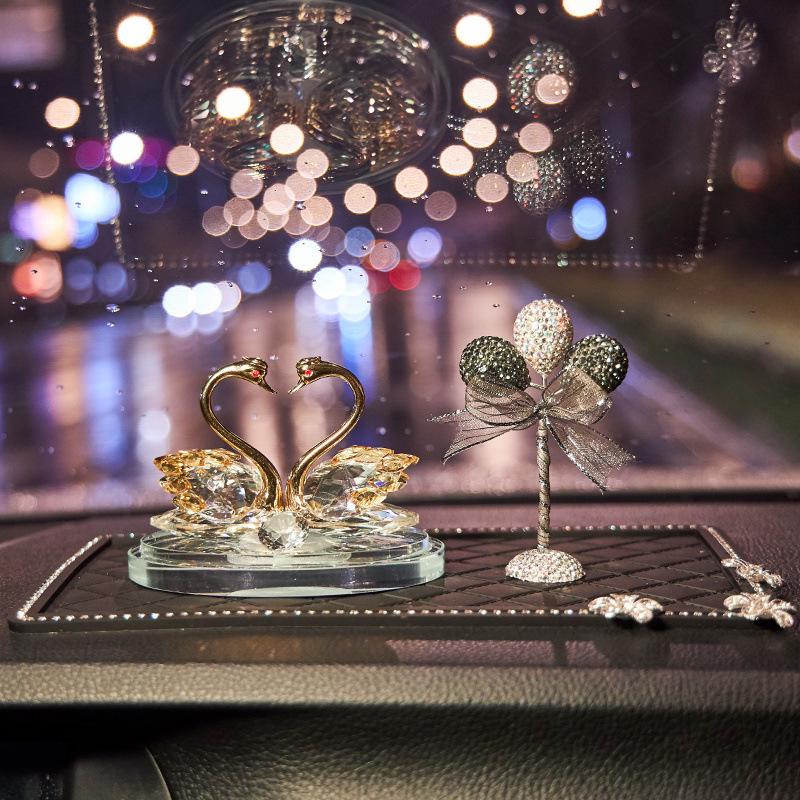 Crystal Swan Car Air Freshener - Deluxe Interior Ornament Set for Women