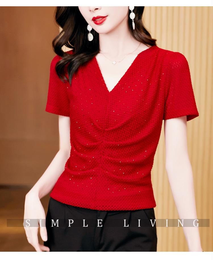 Trendy 2023 V-Neck Slim-Fit Pleated Summer T-Shirt