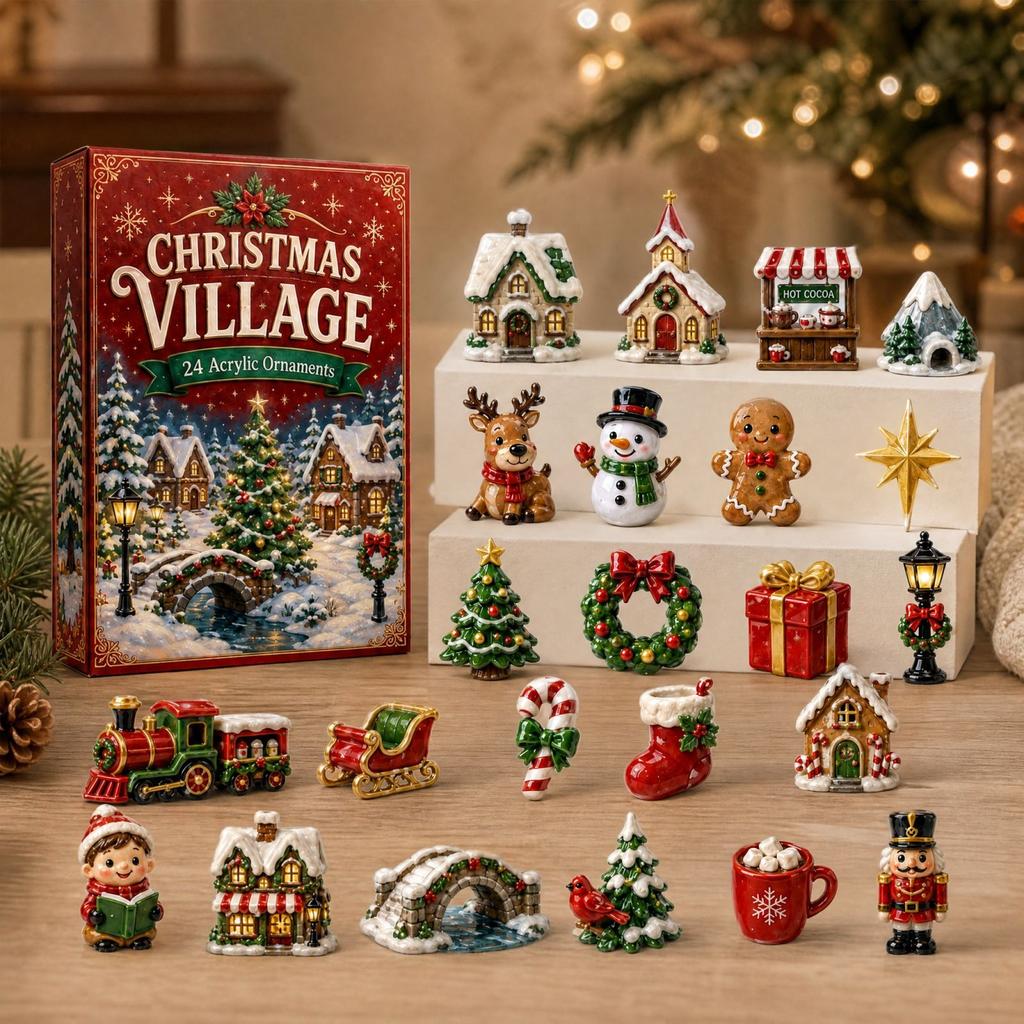2D Flat Acrylic Charm Advent Calendar, -Piece Countdown Calendar with Pendant for Holiday Gifting