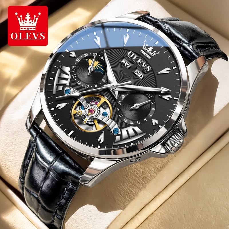 OLEVS Watch with Hollowed-out Movement, Multi-functional Perpetual Calendar, Mechanical Watch, Water-resistant, Men's Watch, Men's Timepiece