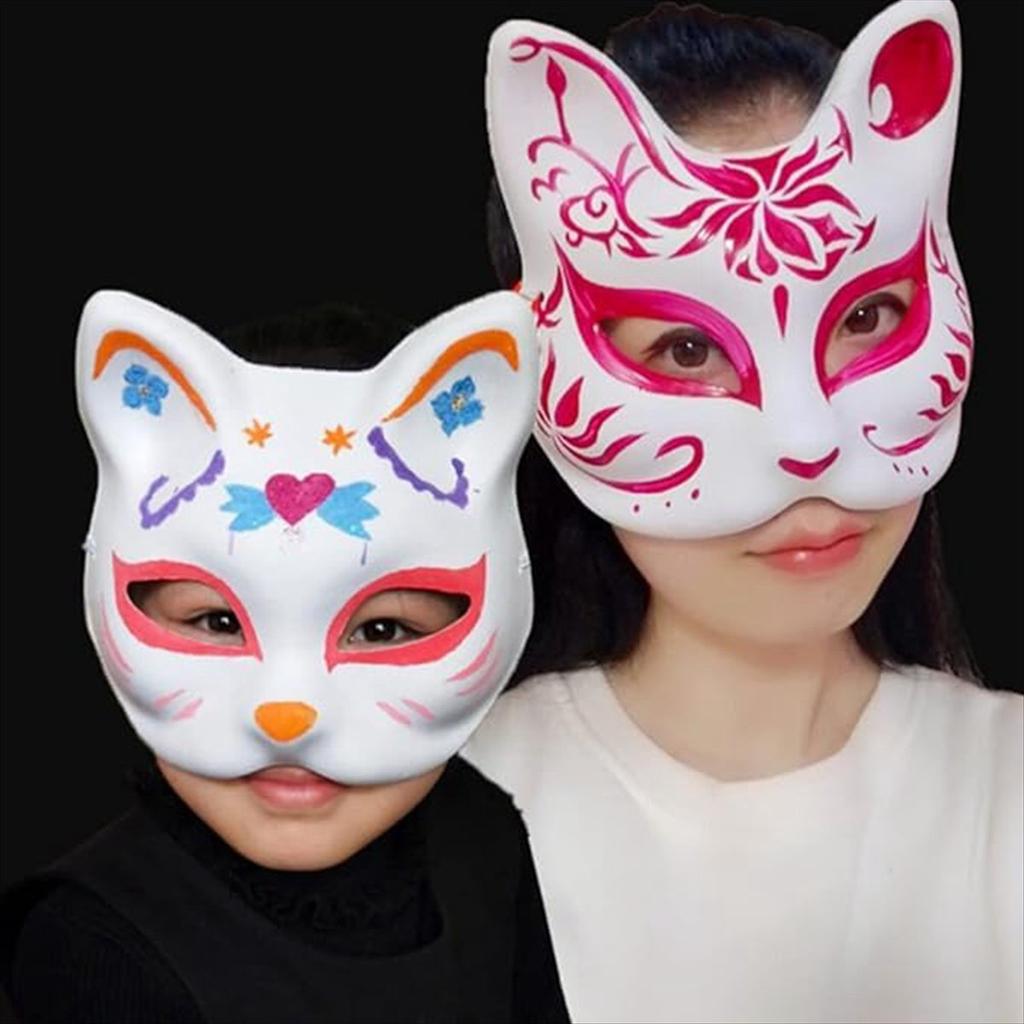 BHBL 15pcs DIY White Paper Cat Masks with Acrylic Paints - Hand-Painted Personalized Masks for Dance Parties,Celebrations