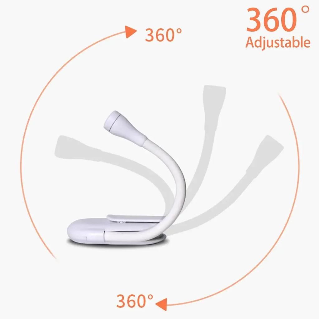 USB Rechargeable Mini Reading Book Lamp LED Dimmable Bedroom Eye Protection 360° Flip Book Lamp Portable Stand Clip Night Light