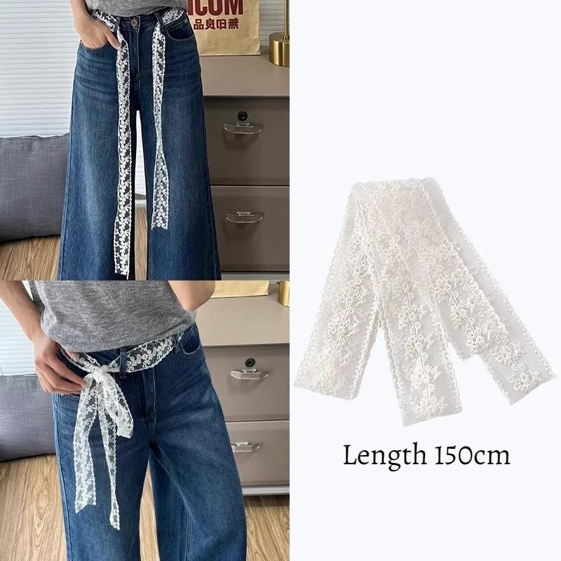 Unikt Y2K Langt Blonde Midjebånd Blomster Sløyfe Blonder Midjebelte Knyting Tynt Kjole Jeans Belte Sommer Tilbehør