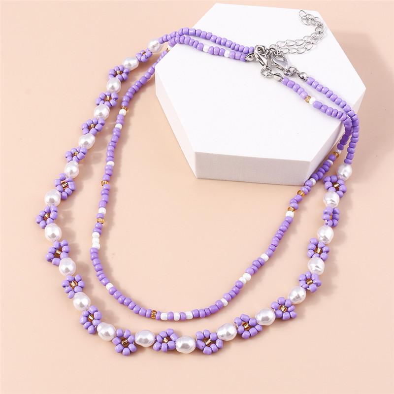 Summer Boho Korea Lovely Flowers Seeds Beaded Necklace Statement Short Collar Choker Necklace for Women Vacation Jewelry Gifts