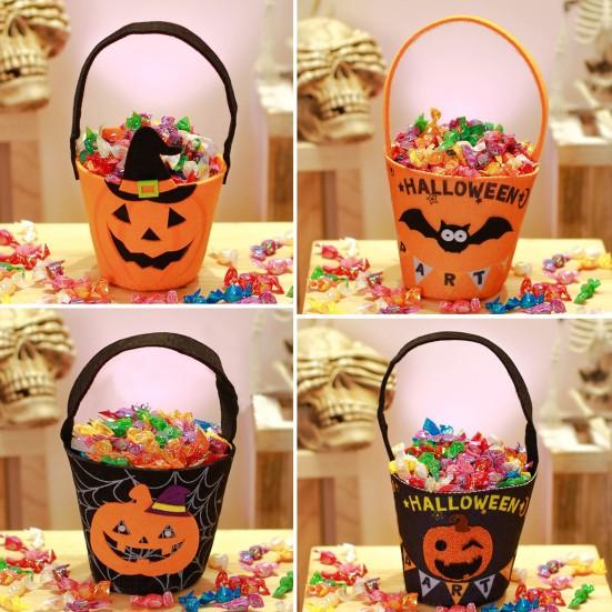 Halloween Candy Bag with Handle Large Capacity Bat Pumpkin Print Candy Treat Bag Cosplay Accessories