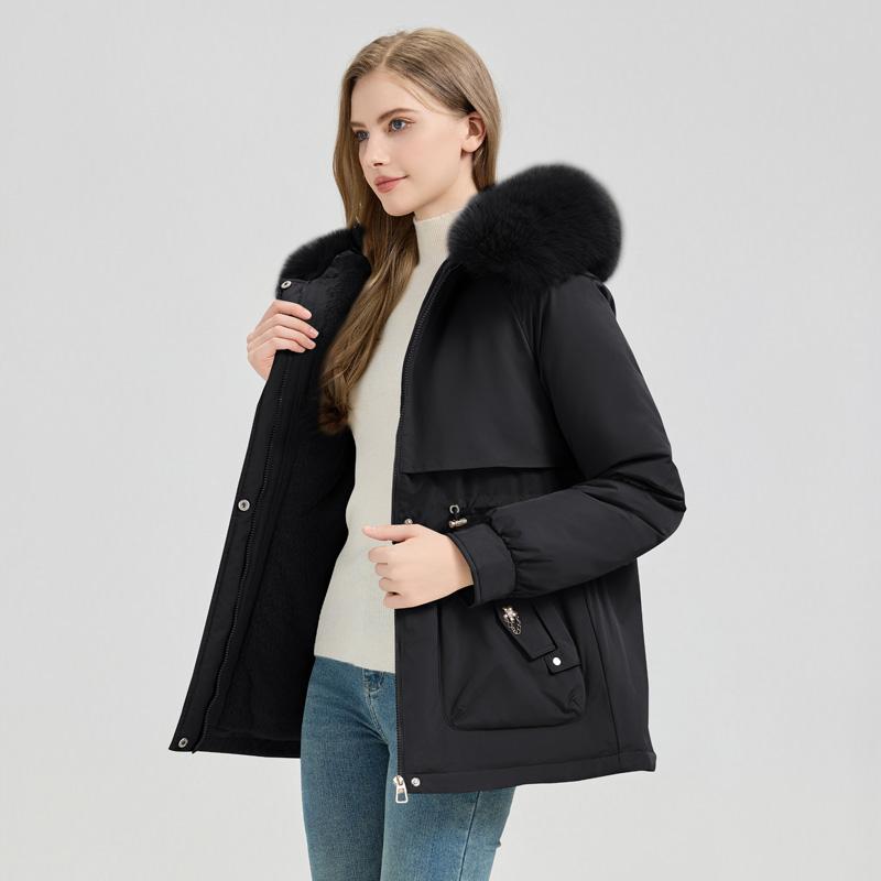 Autumn And Winter Mid To Long Length Fashionable Warm And Thick Velvet Solid Color Style Parkas