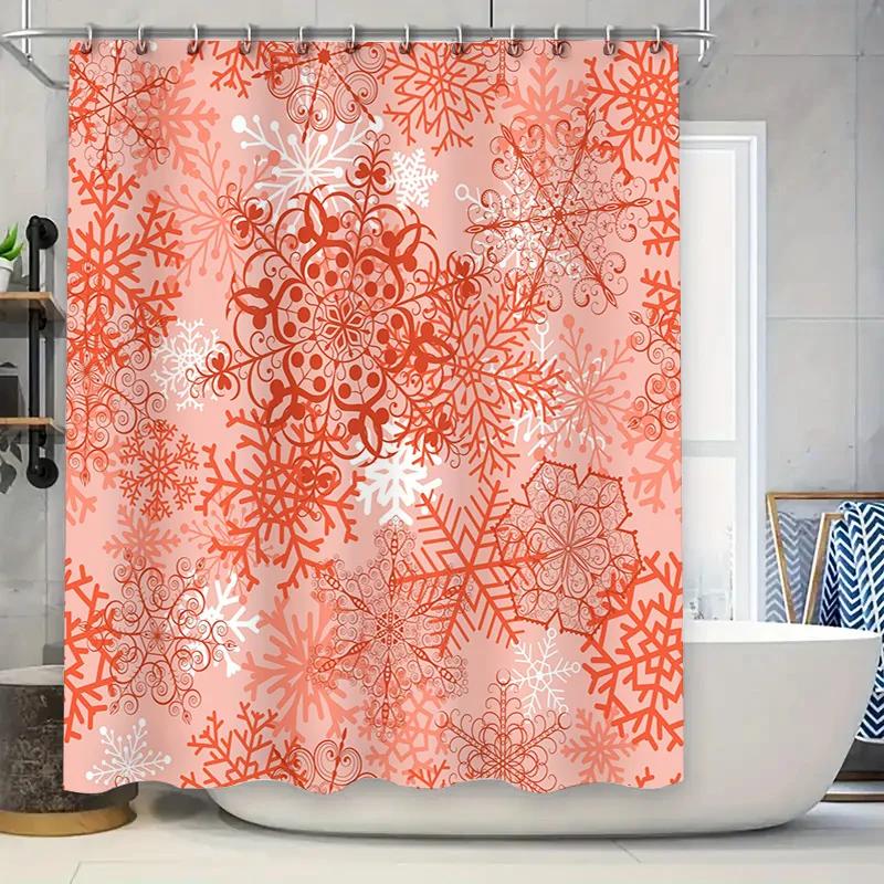 Red Floral Snowflake Bath Shower Curtain Fabric Home Decor Waterproof Bathroom Window Decoration 3D Printed Shower Curtain