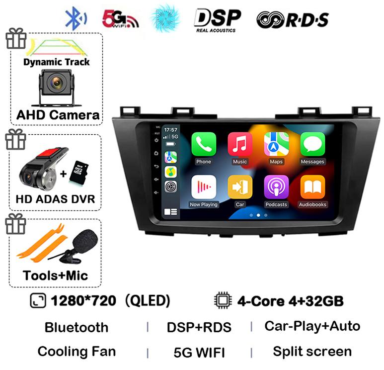 Android 14 Carplay Auto For Mazda 5 CW 2010 2011 2012 2013 2014 2015 Multimedia Car Radio Navigation Player Video WIFI+4G DSP