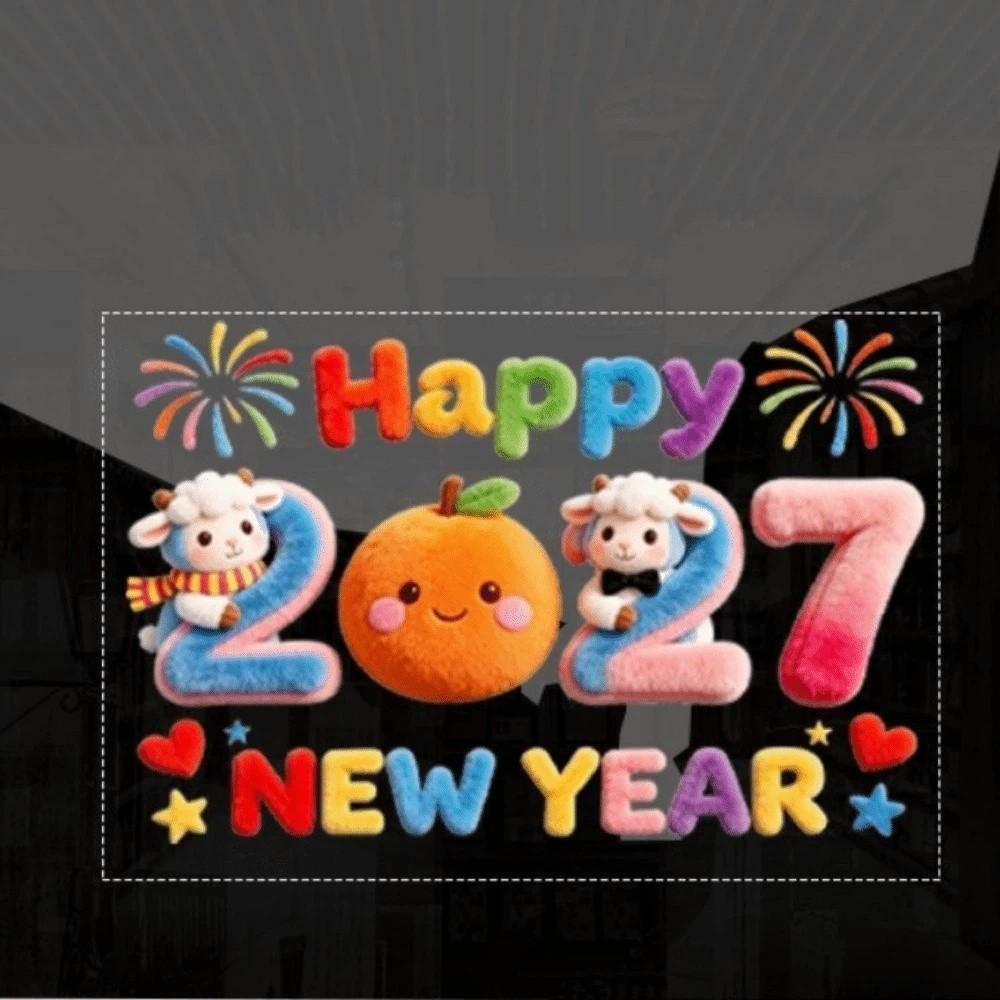 2D Flat Print Happy New Year Window Stickers Large Size 5D Window Glass Decor  Family Holiday