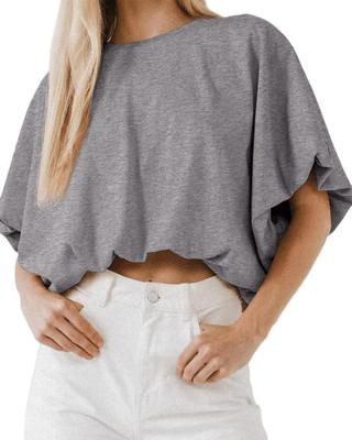 Womens Summer Crew Neck Crop T Shirt Short Sleeve Casual Slim Top