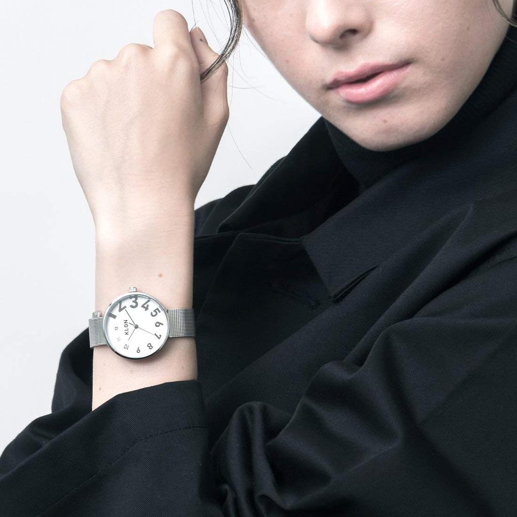 Simple Silver Stylish Brand Arm Watch KLON EDDY TIME 33mm Women's Men's -SILVER MESH- Ver.SILVER