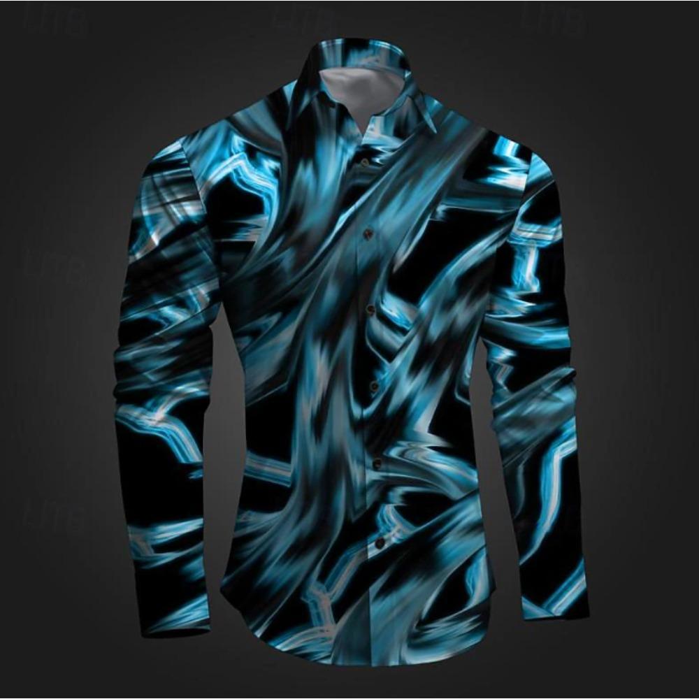 Men's Abstract Design Printed Long Sleeve Shirts Casual Cardigan New Button Holiday Fashion Shirts