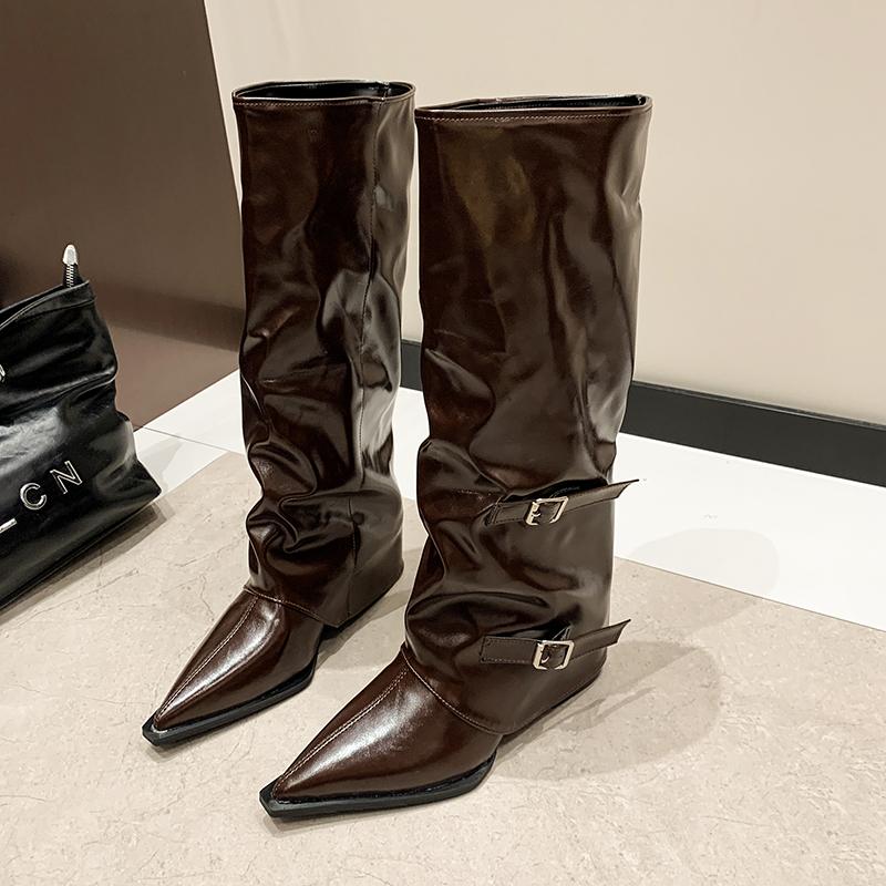 Designer New High-heeled Women Boots Pointed Toe Long Boots for Women Sexy Punk Gothic Boots Paris European and American Female