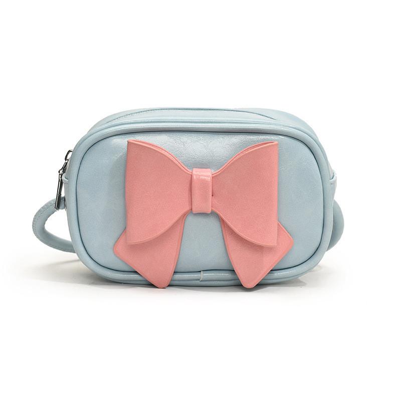 Trendy Solid Color Kids Shoulder Bag With Breathable Pu Material And Bow Accent