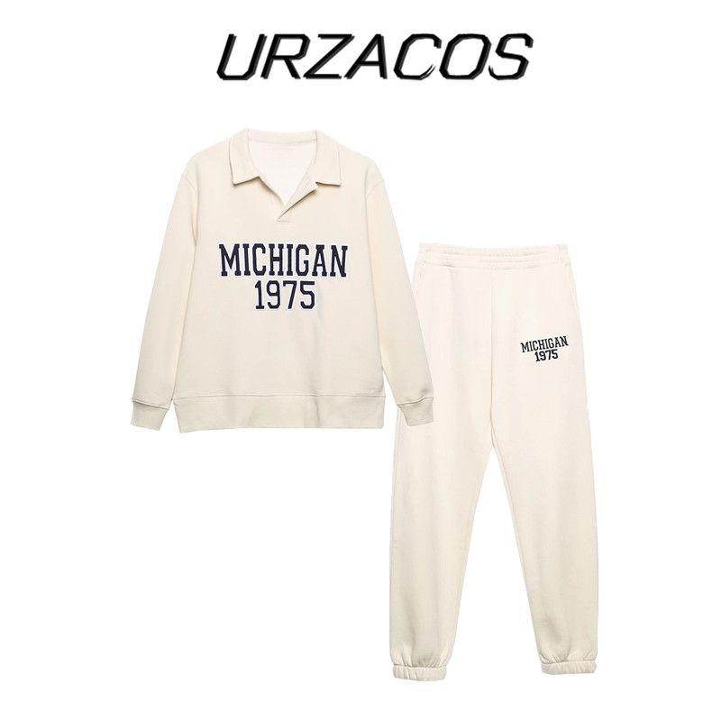 Cotton Printed Polo Sweater Jogger Pants Two-Piece Set