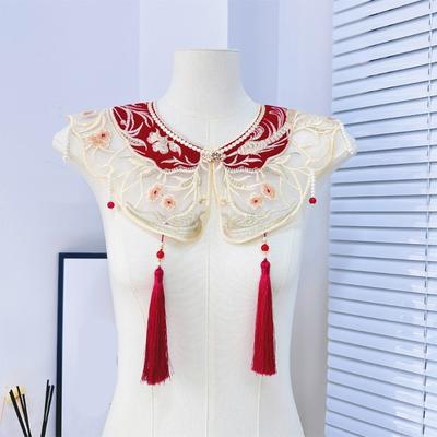 Delicate Woman Girls False Collar Elegant Cloud Shoulder Lace Shawl Chinese Style Shirt Sweater Embroidered False Collar