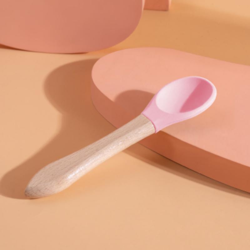 Food Grade Silicone Pet Spoon with Anti-Slip Wooden Handle for Cat Canned/Wet Food Feeder Easy To Clean Safe for Kittens Small P