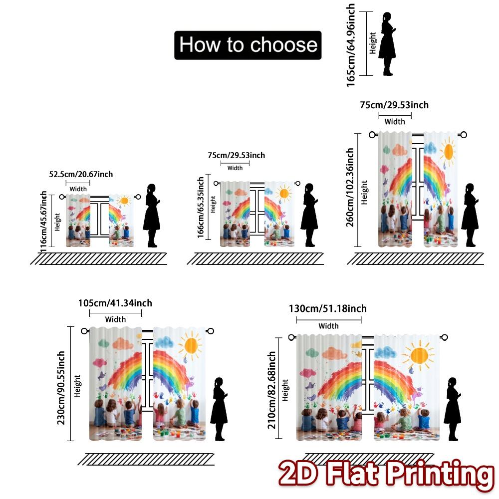 2pcs, 2D FLAT PRINTING Curtains (Without Rod) Rainbow Joy Popular Curtains Fabric Curtains Room Decor Use for Bedroom, Living