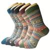 1/5 Pairs Casual Socks EU Size 38-43 Retro Pattern Autumn/Winter Round Neck Socks Ethnic Style Women Comfortable