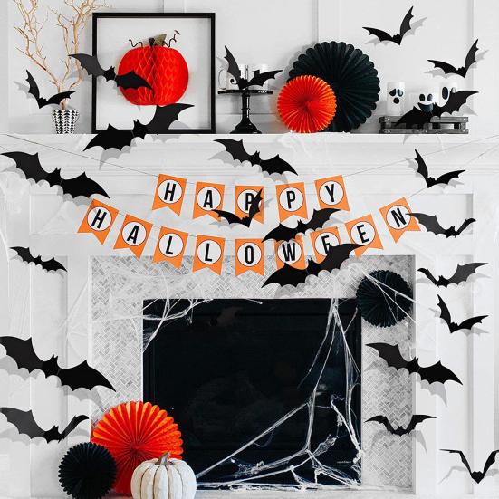 72/120Pcs 3D Bat Wall Stickers Realistic Pattern Easy to Install Wall Decals Halloween Decorations Party Supplies