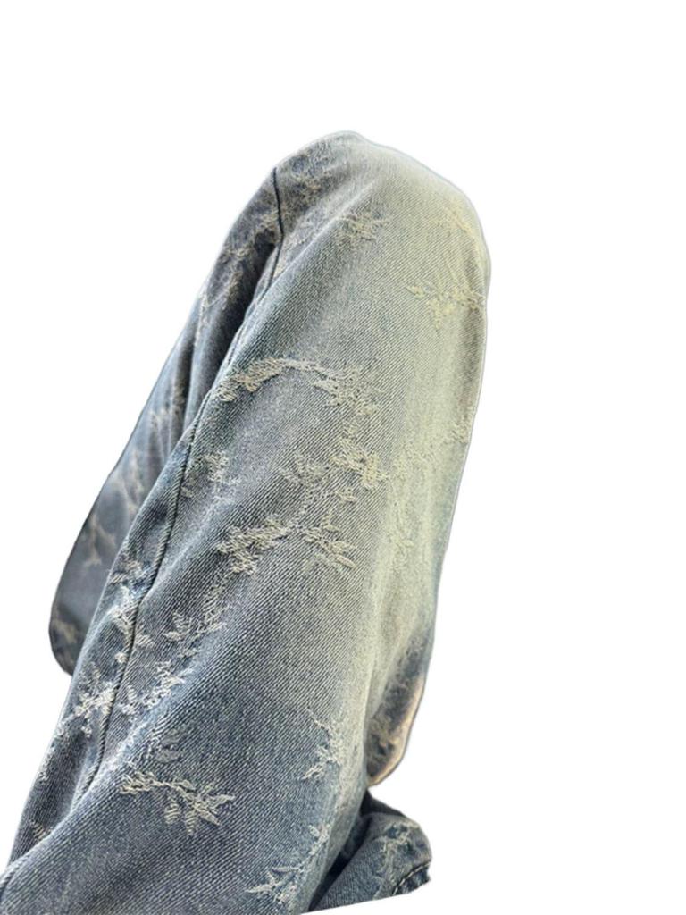 Women's Blue Jacquard Wide-Leg Jeans - Retro Spring Design with a Loose, Stylish Fit