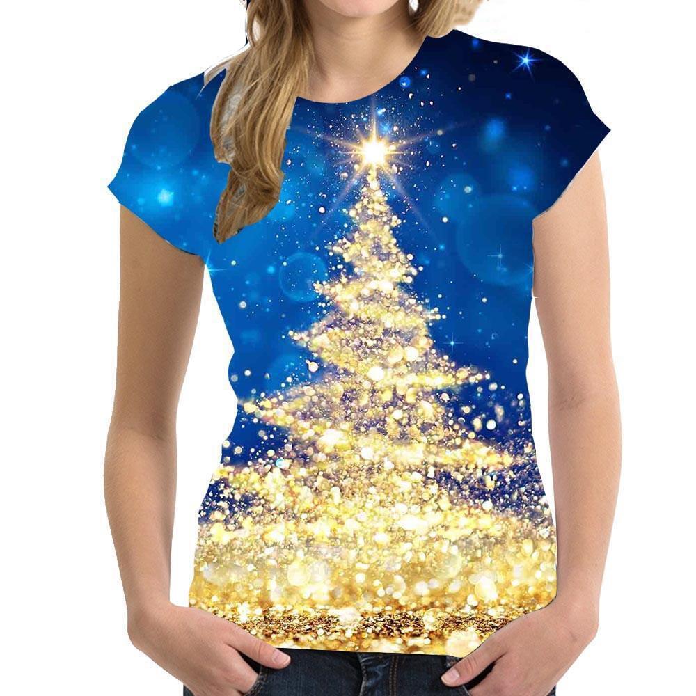 Summer Round Neck 3D Christmas Print Top Fashionable Casual Short Sleeved Women's T-shirts