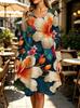 Spring Autumn Women Dress Casual Long Sleeve O-neck 3D Print Loose A-Line Dress Oversized Home Wear Robe