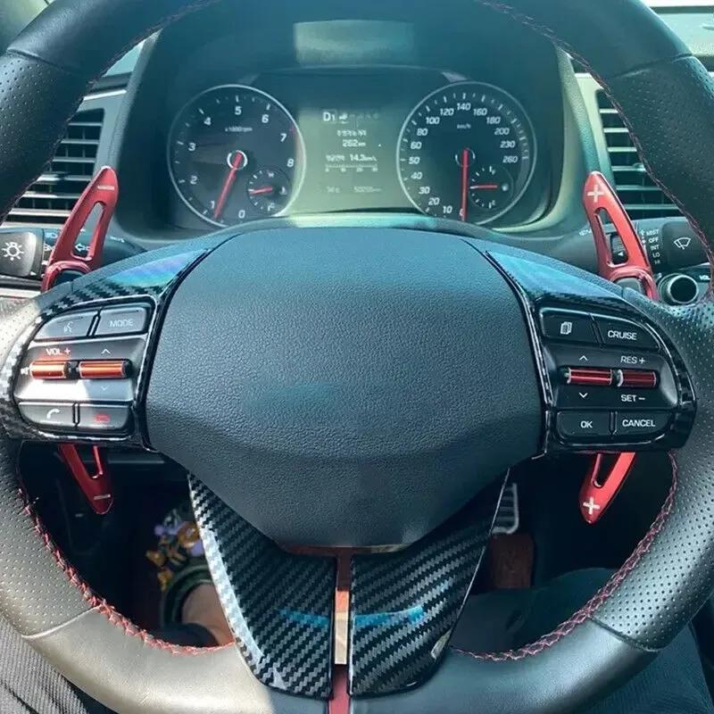 Pro Hyundai Elantra 2017- IONIQ Veloster Vzhled karbonového vlákna Interiér auta Kryt obložení volantu Nálepka Rám tlačítka Auto