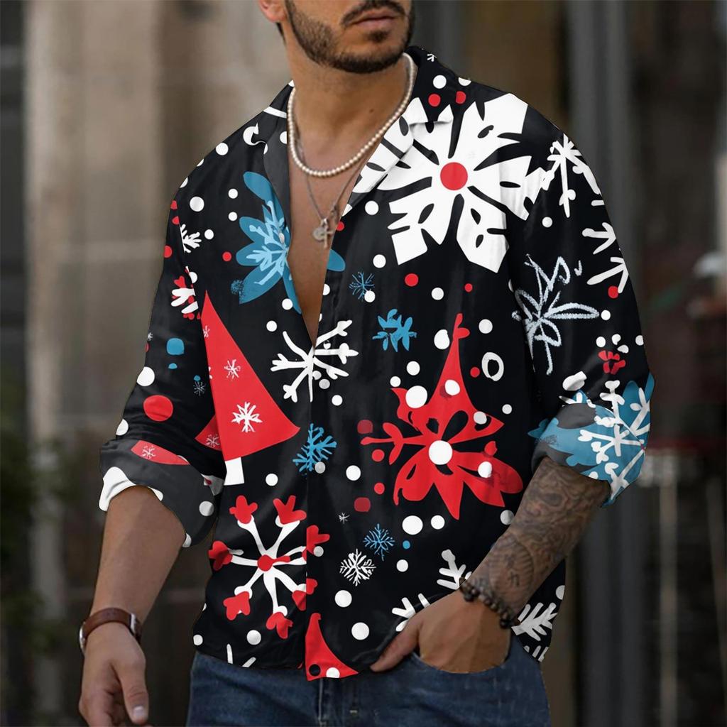 Pánská ležérní košile volného střihu s dlouhým rukávem Módní košile s klopou