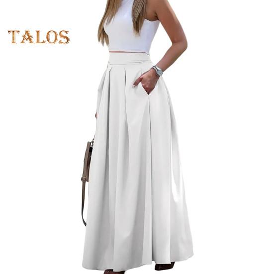 

Женская юбка макси с высокой талией, дышащая, с большим подолом, длинная юбка с карманами, в стиле пригородной вечеринки, утягивающая юбка M белый