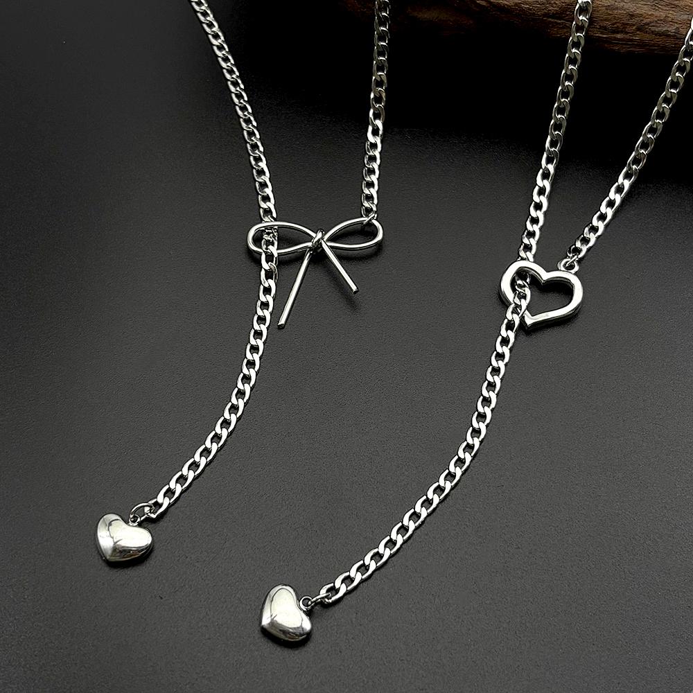 Women Punk Rock Heart Slip Chain Necklace Gothic Cuban Link Choker O Ring Jewelry For Daily Party Wear