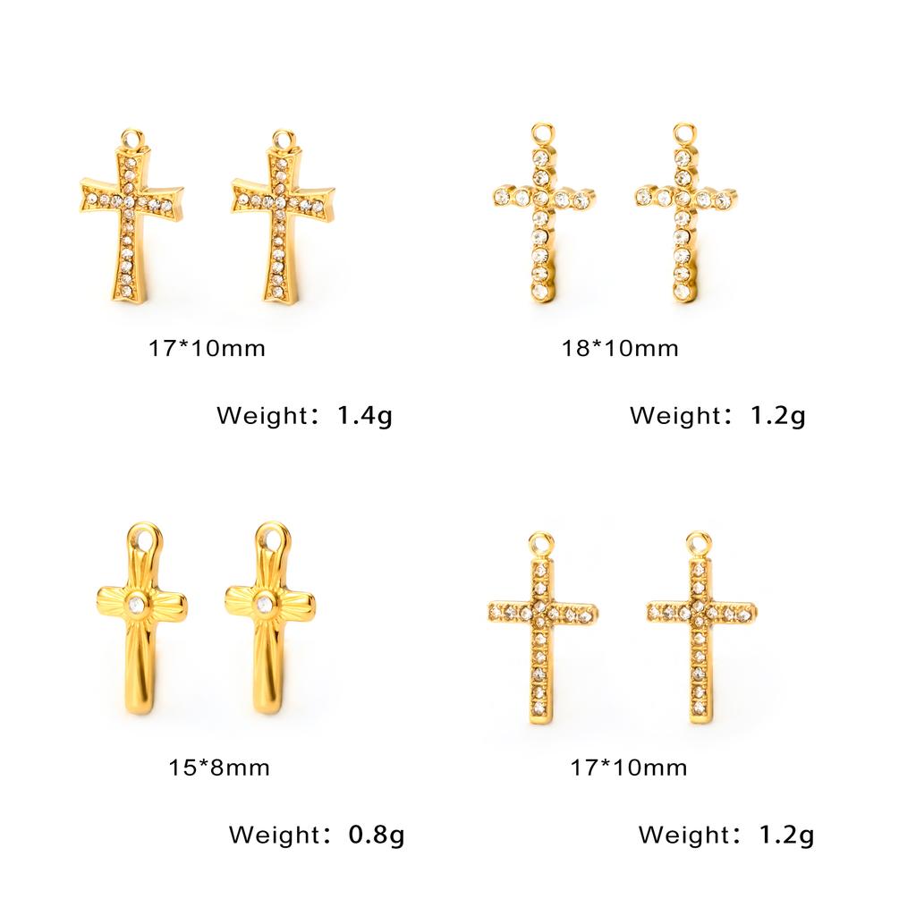 Wholesale 4Pcs Mini Rhinestone Cross Casting Charms Stainless Steel Jewelry Making Earring Pendant Necklace DIY Findings
