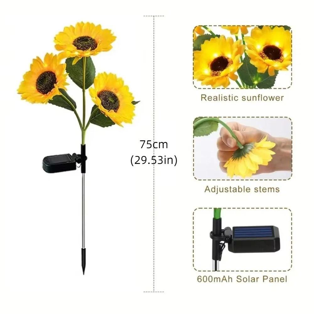 3 Heads Solar Sunflower LED Light Realistic Creative Landscape Lawn Lamp Ground Mounted Waterproof Solar Stake Light