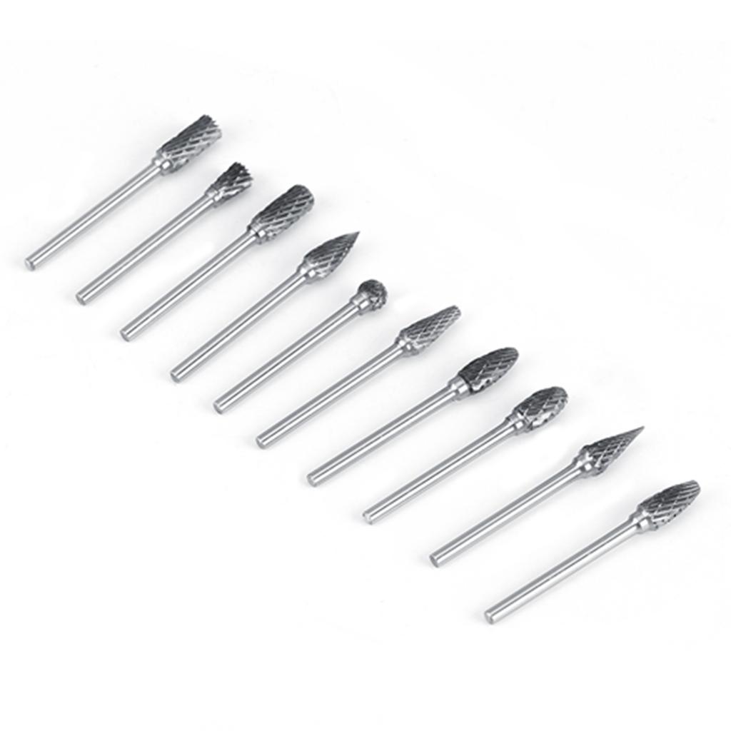 10pcs Tungsten Carbide Steel   Files Burr Set 3mm Shank 6mm Cutting Diameter Double Cut