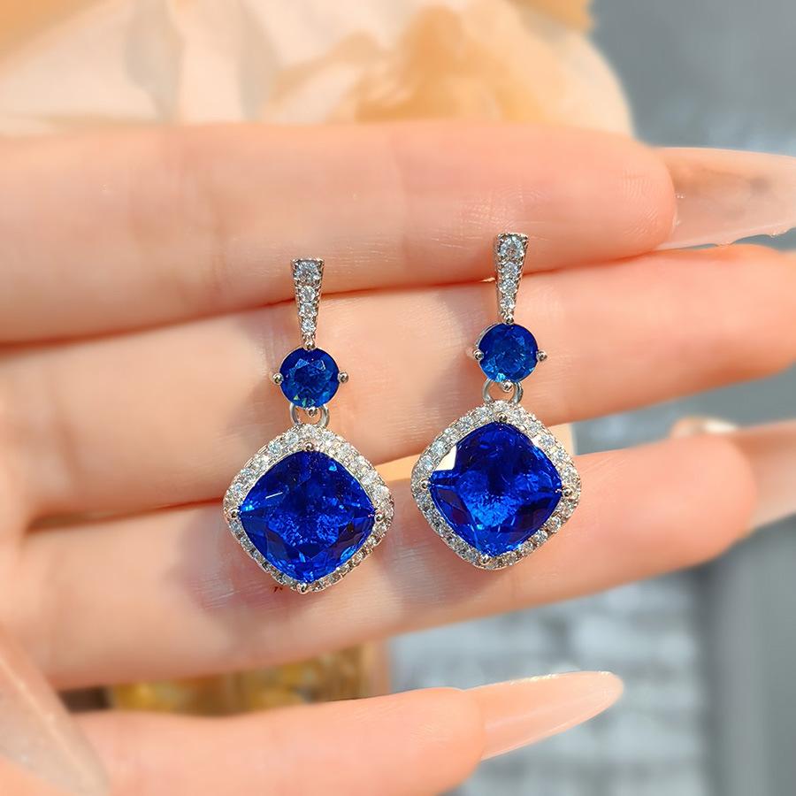 Simulation Royal Sapphire Pendant Bird'S Nest Fat Square Color Treasure Earrings Paraiba Ring Green Diamond Set Women