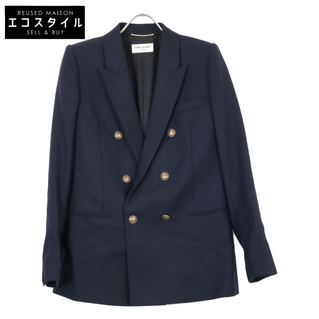 Yves Saint-Laurent 2019 Navy Peak Lapel Double Tailored Jacket Jacket 38 blackUsed