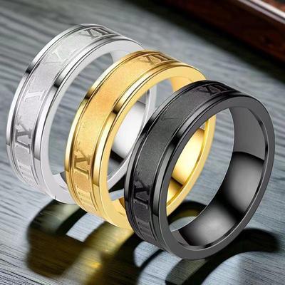 Anillo de Acero Inoxidable con Números Romanos de 6 mm - Elegante Banda Unisex de Acero de Titanio