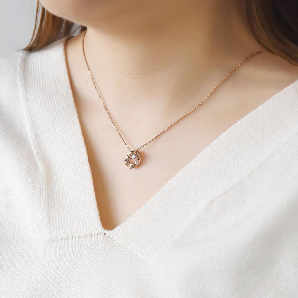 Snoopy PEANUTS Necklace 925 Silver Surgical Stainless Steel Cubic Zirconia Dancing Stone Pink PNSS001PG [White Clover]