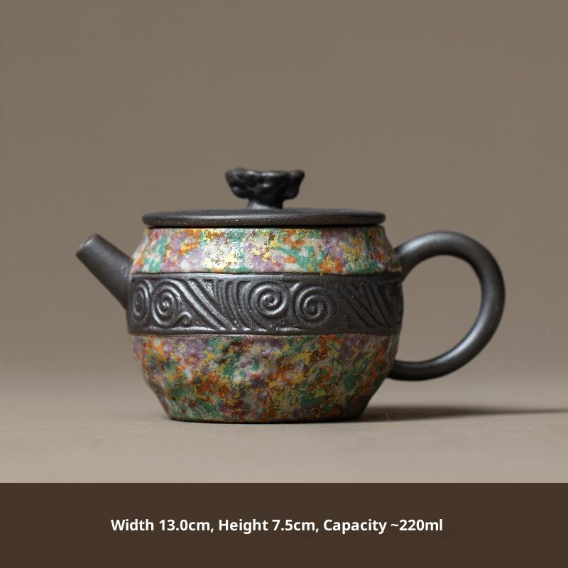 

Old Rock Clay Teapot Gold Thread Color Rock Handmade Coarse Pottery Tea Set for Home Use Tea Infuser Tea Kettle