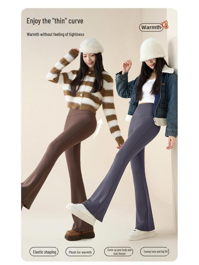 Women's High Waist Tummy Tuck Fleece Flared Yoga Pants for Autumn/Winter