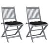 VidaXL Set of 2 Outdoor Folding Chairs with Cushions, Patio Seats, Dining Chairs, Patio Furniture 3064558