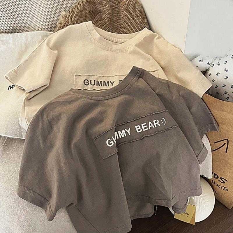 Korean Style Summer Cotton Letter T-Shirt for Toddlers: Boys & Girls Short Sleeve