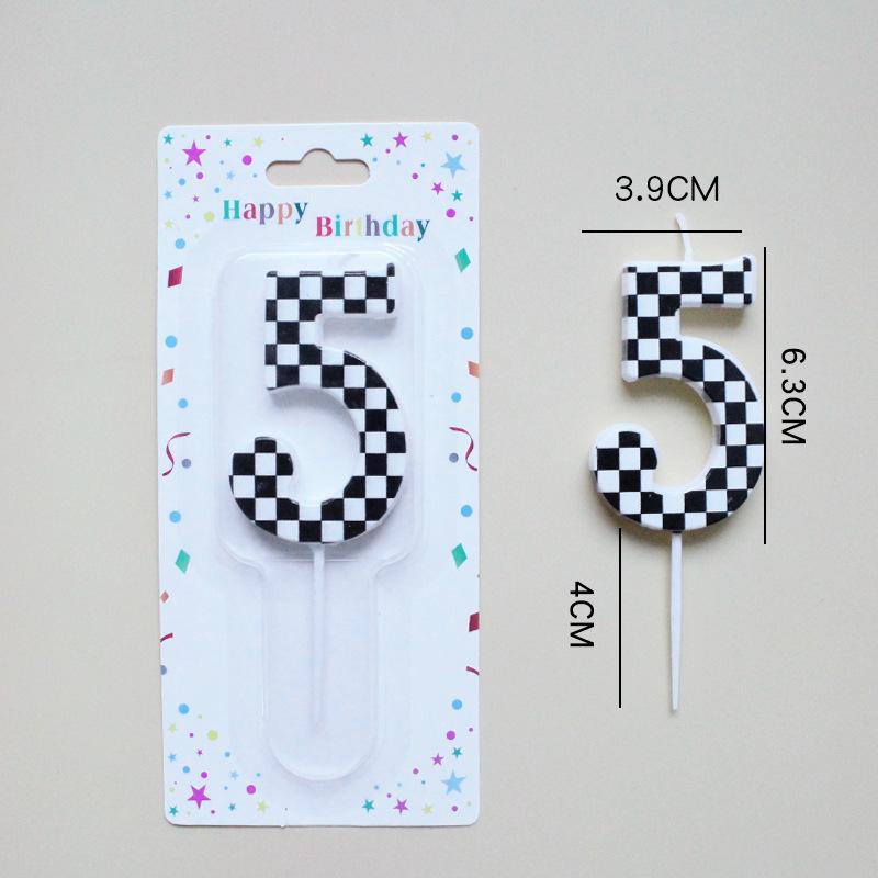 Checkerboard Number 0-9 Candle Birthday Party Decoration Black and White Checkered Card Number Candle