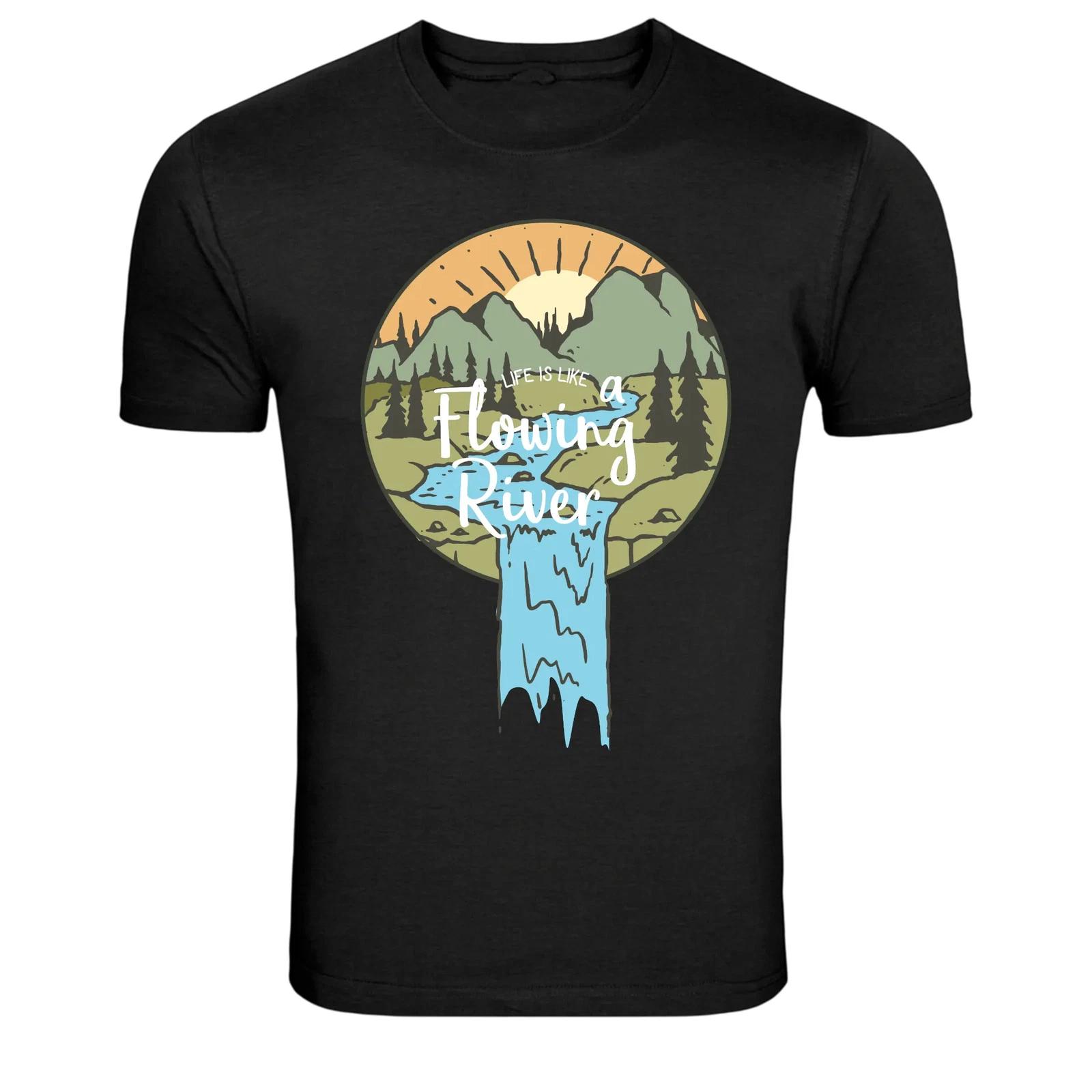 Life Is Like A Flowing River Nature Landscape T-Shirt XL