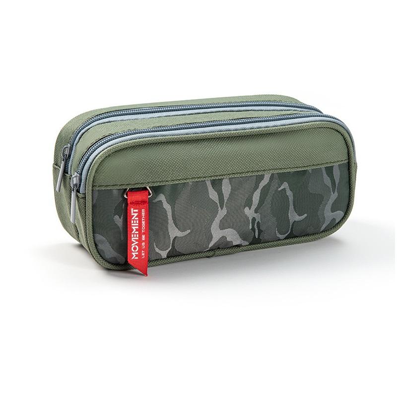 

Пенал большой вместимости для мальчиков и девочек с двухслойными карманами на молнии зелёный