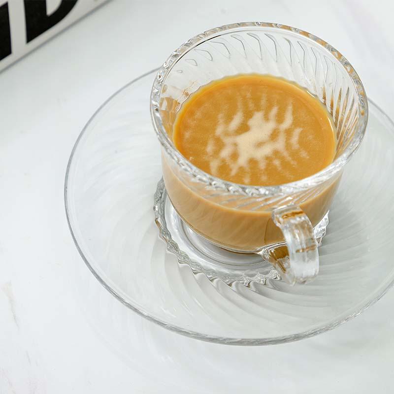INS Style Heat-Resistant Striped Glass Cup & Saucer Set for Coffee, Tea, Iced Americano, Latte, or Transparent Mug.